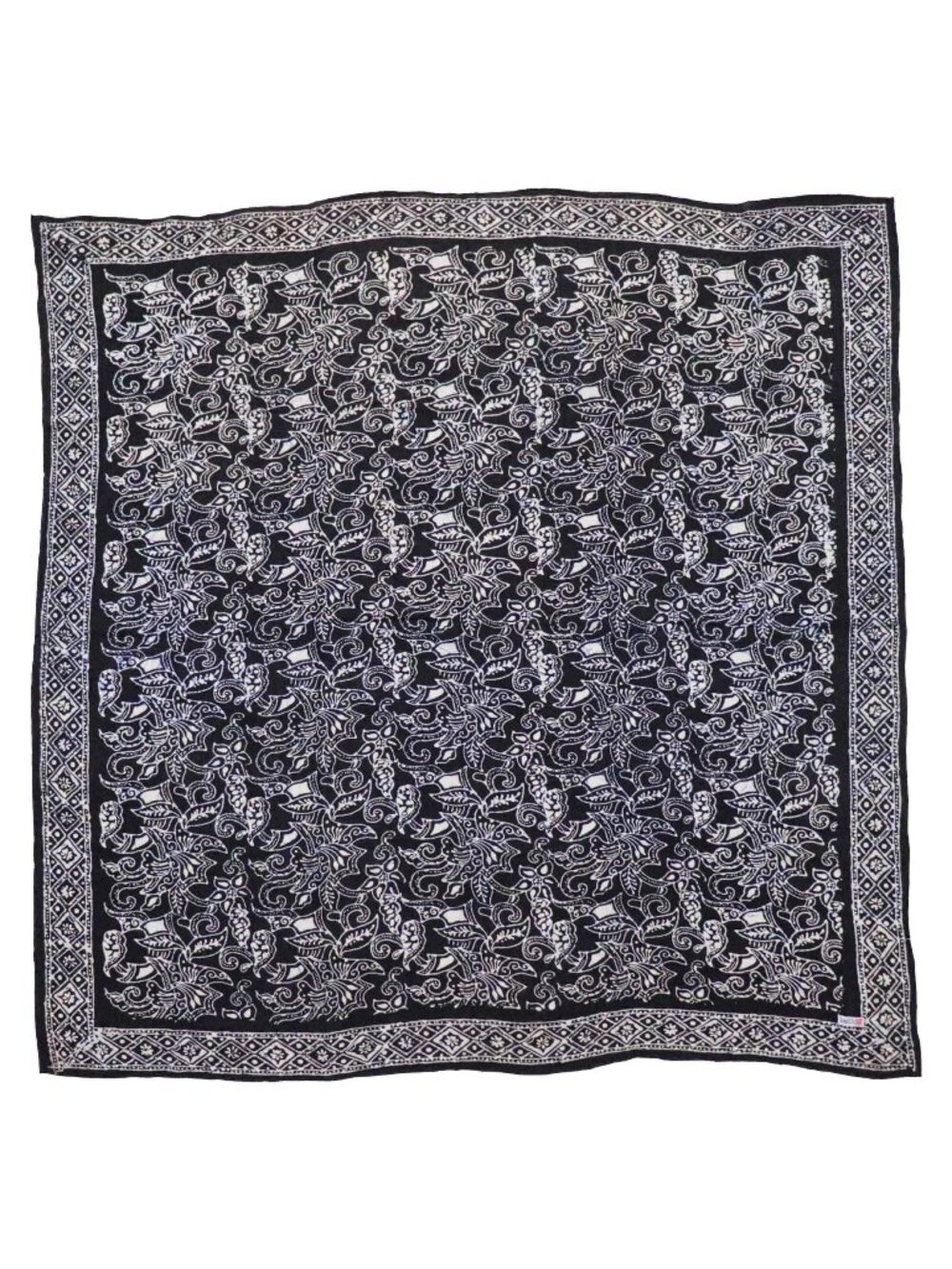 Large 39" Batik Bandana, Navy Blue Wings, Hand Dyed Cotton